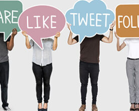 Diverse people holding texts of social media activities Diverse people holding texts of social media activities